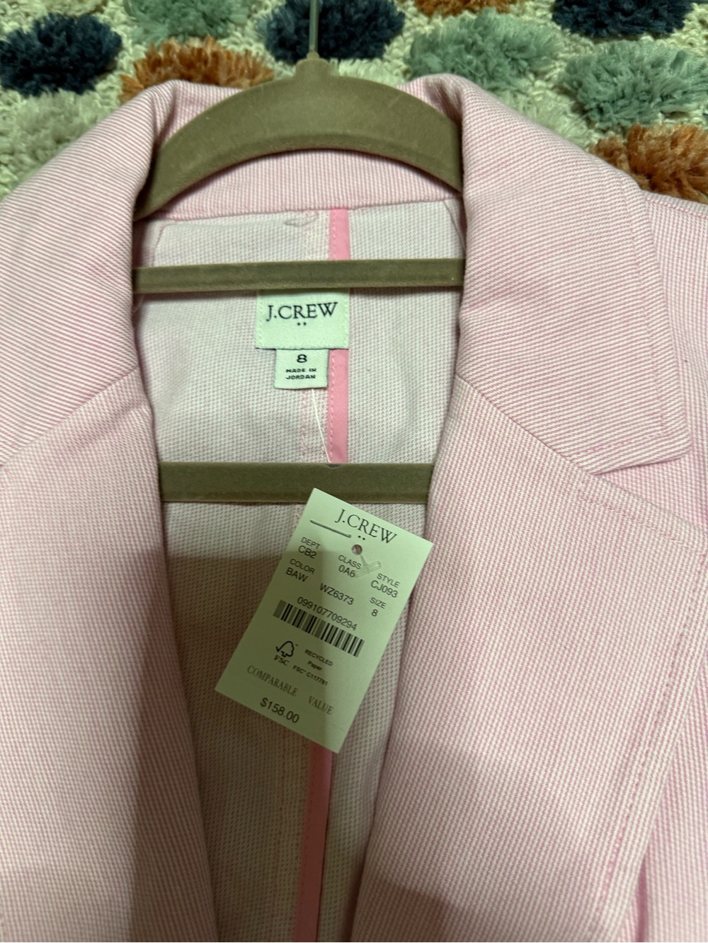 J. Crew Light Pink Pin Strip Single-Button Cotton Blazer - Picture 3 of 6